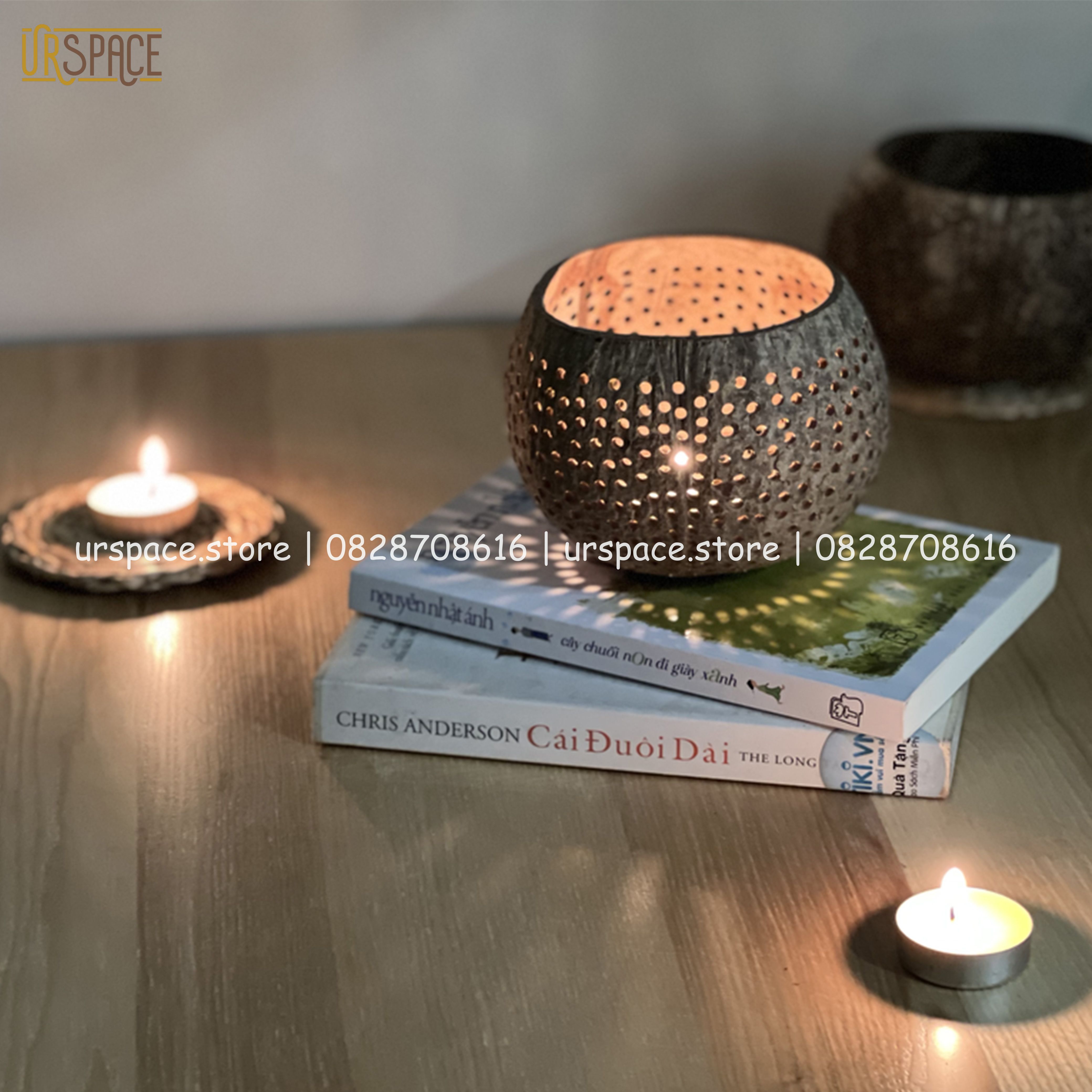 Lồng đèn gáo dừa đèn Trung thu, đèn trang trí Hallowen tặng kèm nến/ Coconut shell candle holder for home decor