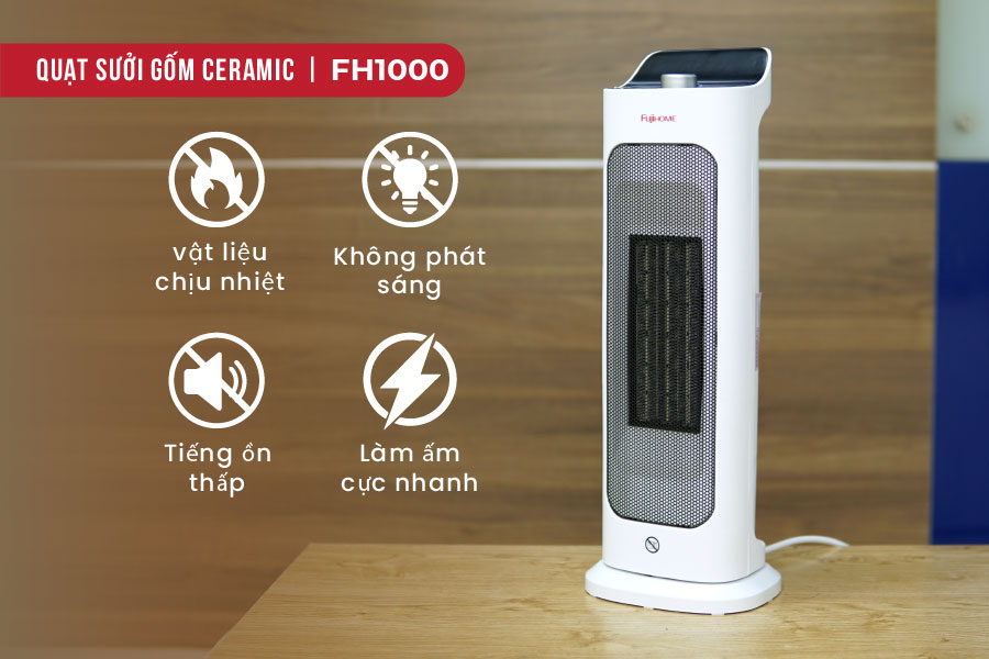 [Nhập CECAMP30KD1 giảm 30K] Máy sưởi gốm không khô da nhập khẩu FUJIHOME FH1000, không phát sáng, không đốt oxi, tự ngắt - Hàng chính hãng