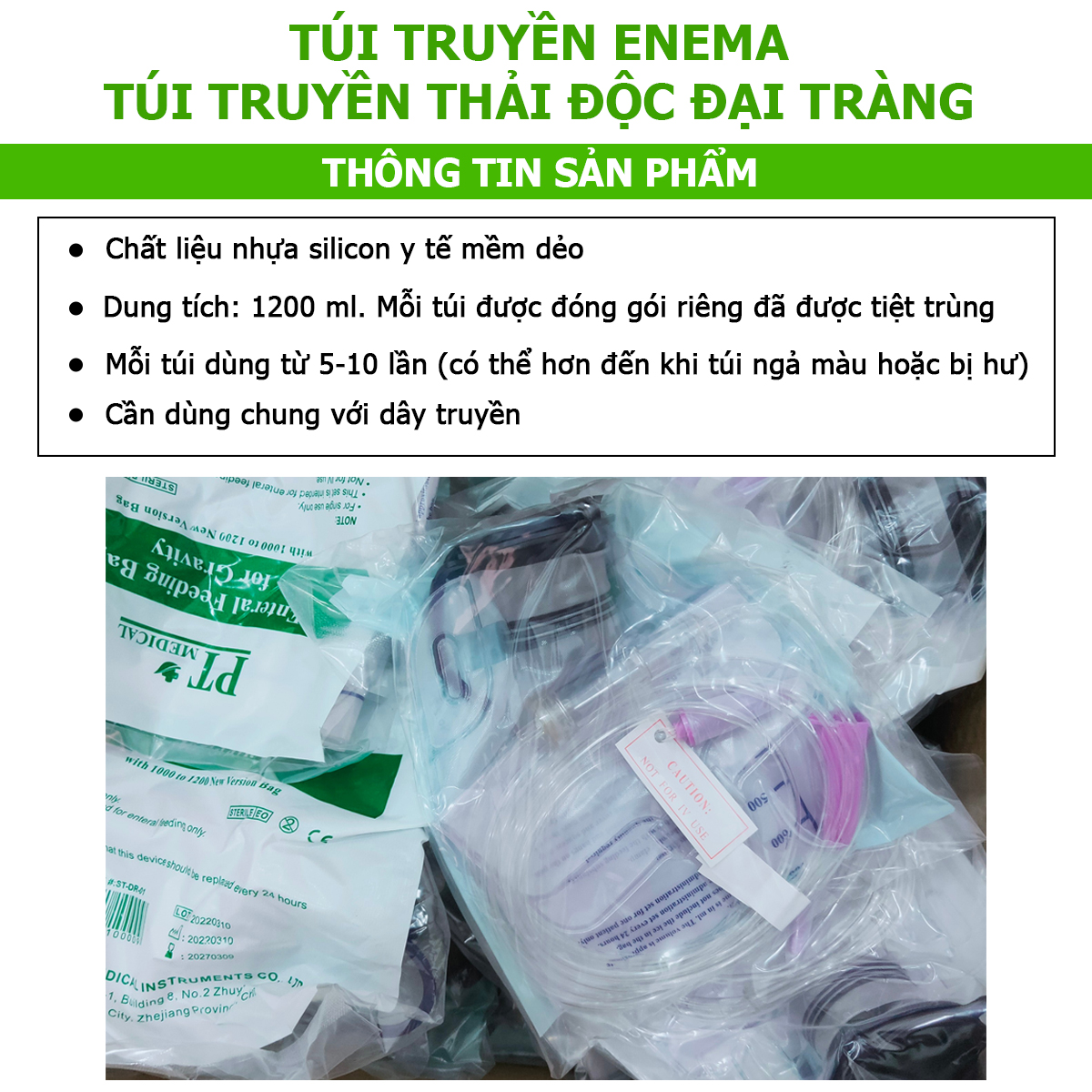 Túi Súc Ruột Enema Thải Độc Đại Tràng Bằng Cafe Theo Phương Pháp Gerson (Dung Tích 1200ml, Kèm 1 Dây Truyền)