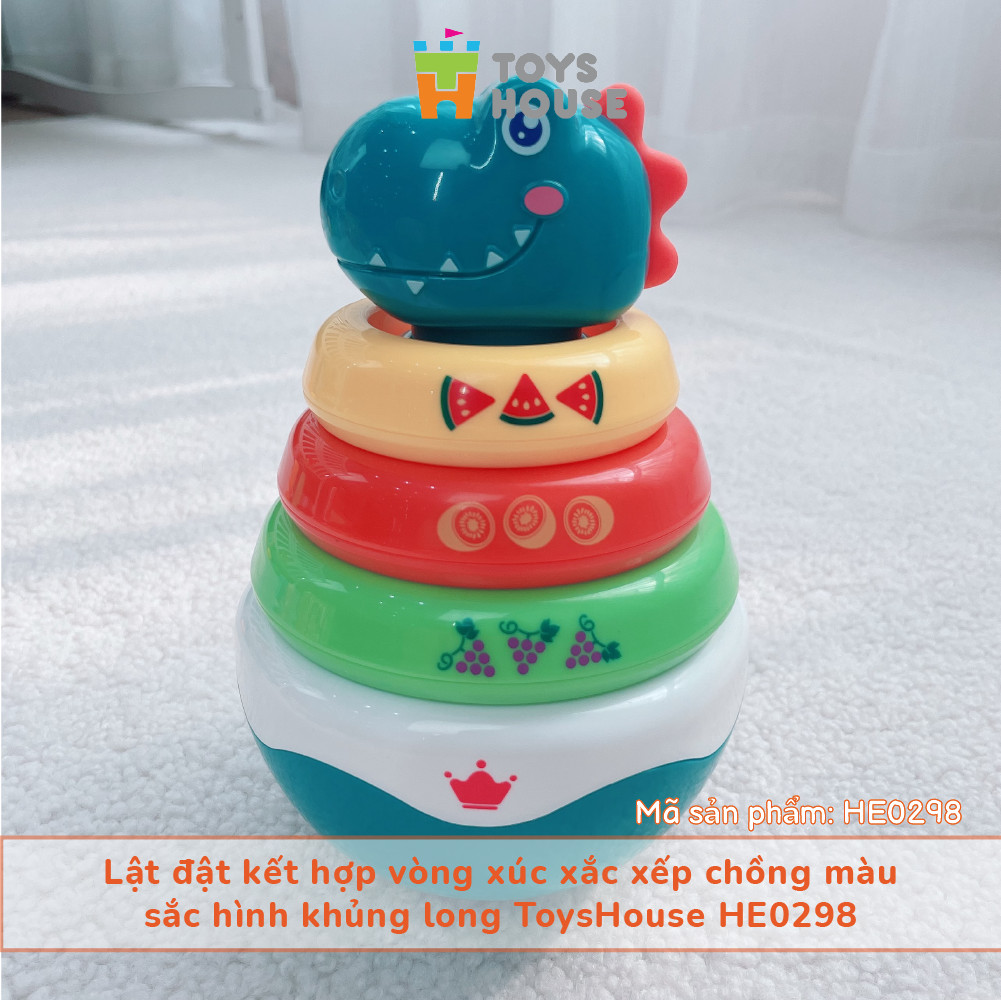 Đồ chơi lật đật kết hợp vòng xúc xắc xếp tháp màu sắc hình khủng long ToysHouse HE0298