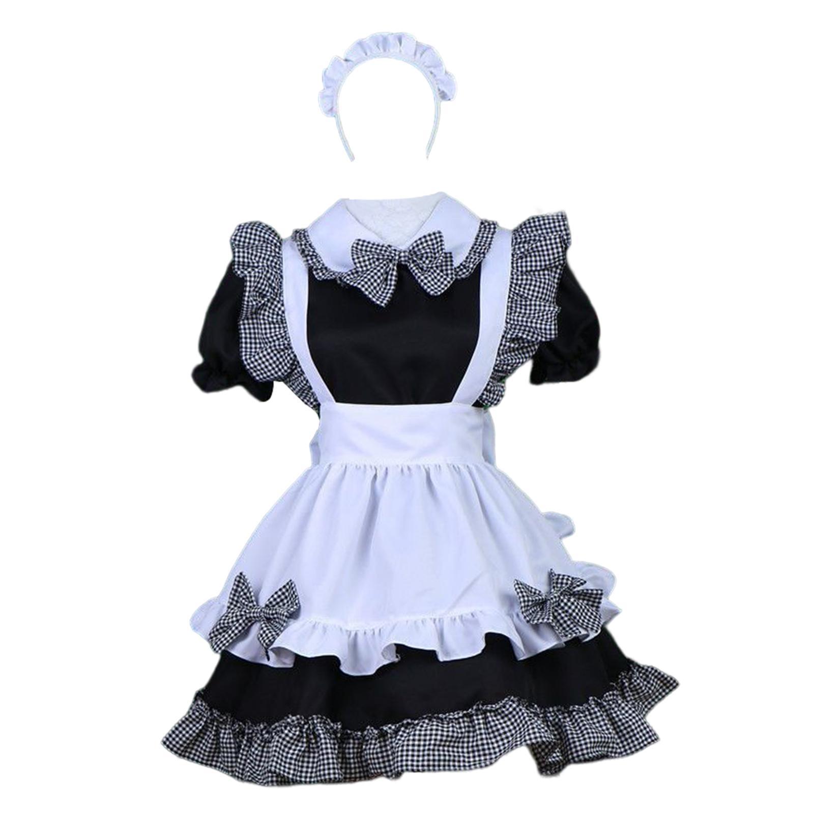 Women's French Maid Costume with Apron, Anime Cosplay Fancy Dress for Halloween Party
