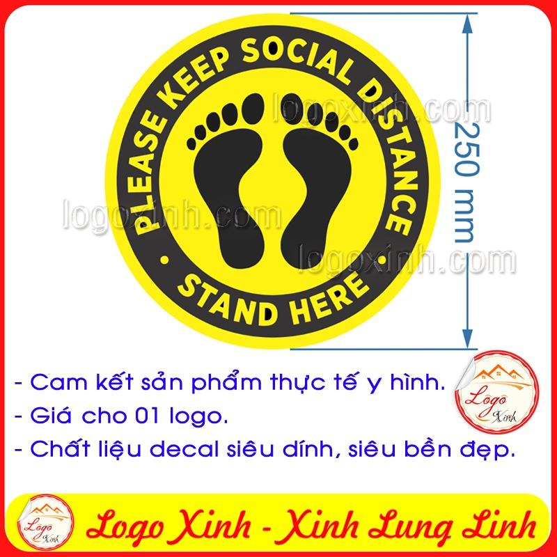 LOGO TEM STICKER CHỖ XẾP HÀNG, ĐỂ CHÂN GIỮ KHOẢNG CÁCH 2M PHÒNG CHỐNG LÂY LAN DỊCH- 2M SAFE DISTANCE STEP STAND POINT