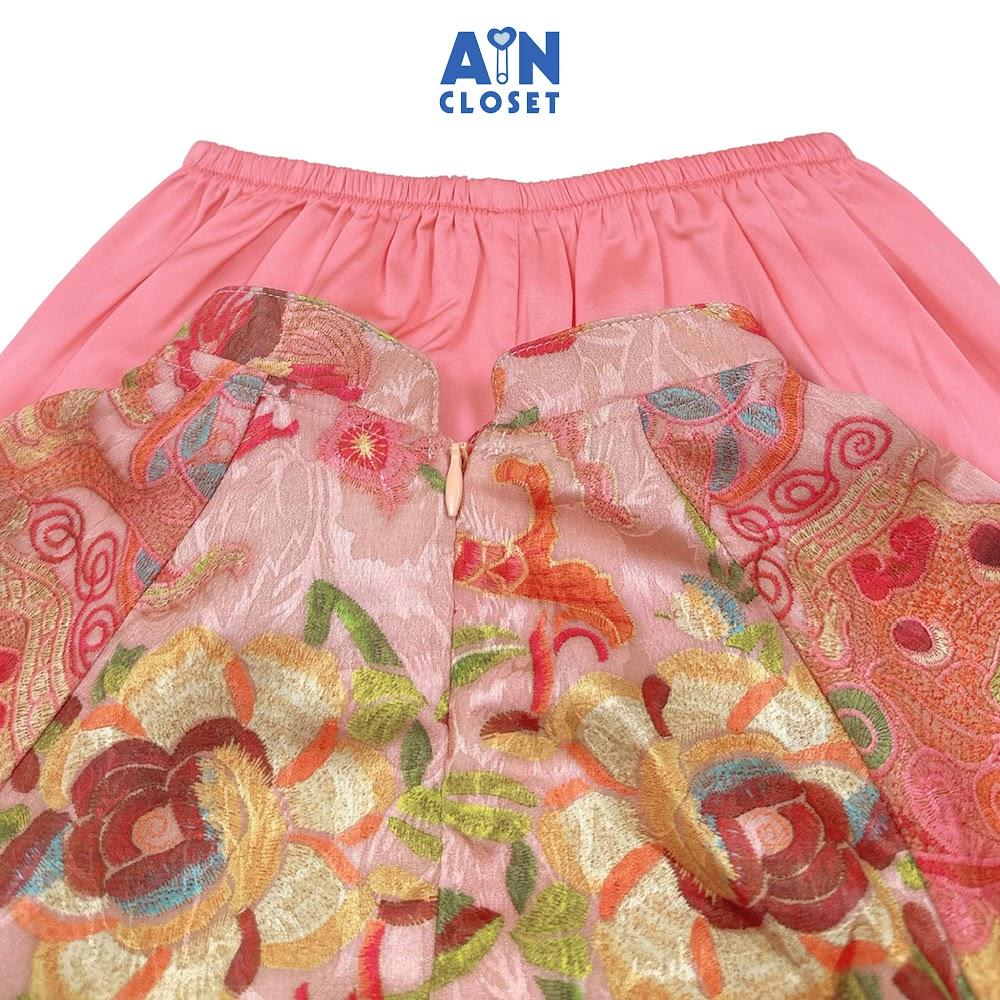 Bộ quần áo Pháp Phục Dài tay lỡ bé gái hoạ tiết Cá Chép Hồng Gấm lụa - AICDBGUALU3X - AIN Closet