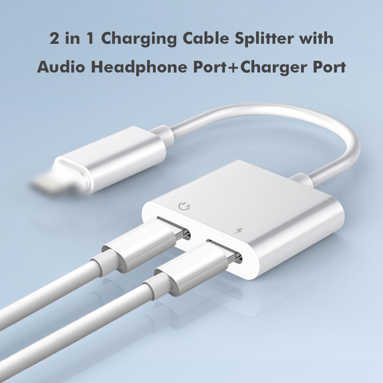 2 in 1 Charging Cable Splitter Earphone Cable Audio Adapter IOS Audio Headset Charger Converter Compatible with iPhone