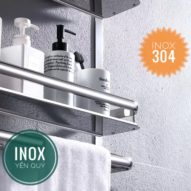 Kệ để đồ nhà tắm 3 tầng có móc treo và thanh treo khăn