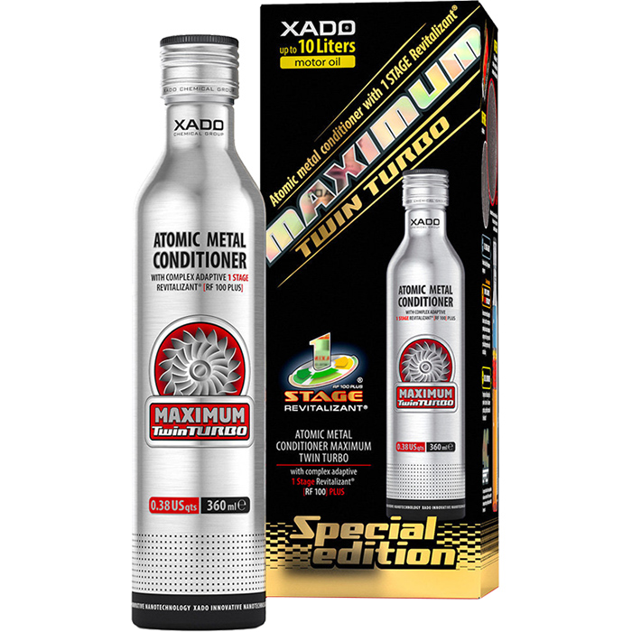 Phụ Gia Dầu Nhớt XADO Atomic Metal Conditioner 1 Stage Maximum Twinturbo Giúp Phục Hồi Động Cơ (360ml) - Hàng Chính Hãng