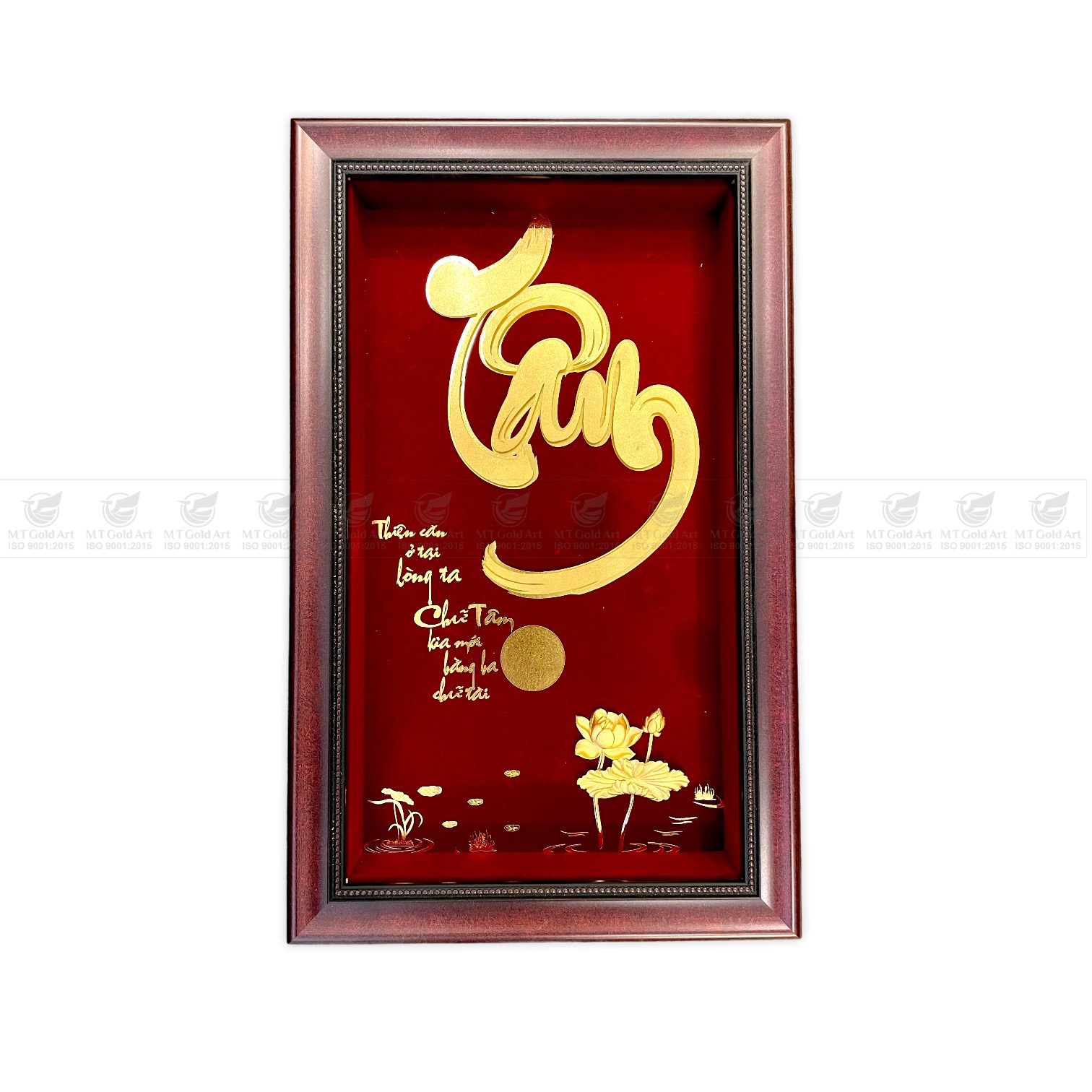 Tranh hoa sen và chữ tâm thư pháp dát vàng 24k MT Gold Art- Hàng chính hãng, trang trí nhà cửa, phòng làm việc, quà tặng sếp, đối tác, khách hàng, tân gia, khai trương