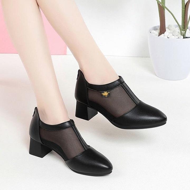 Giày sandal nữ cao gót 5 phân hàng hiệu rosata hai màu đen đỏ ro359