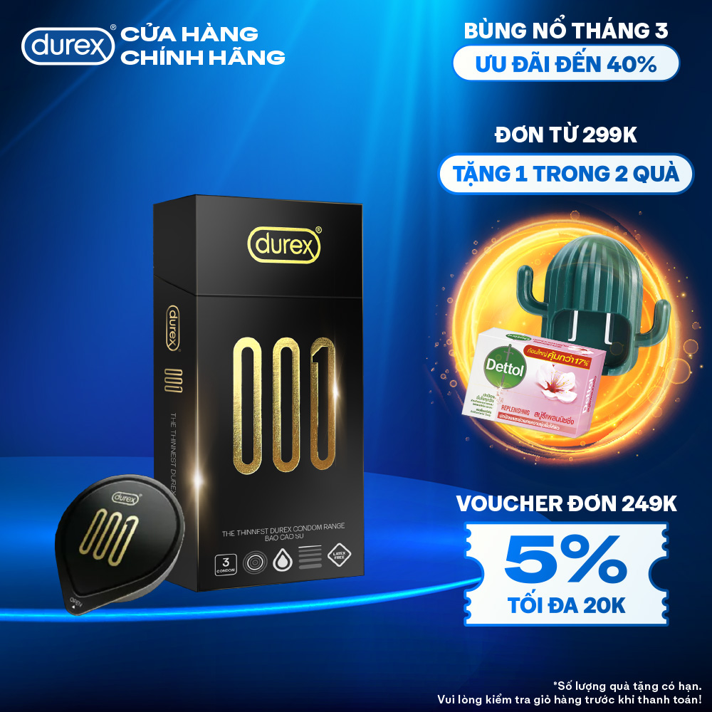 [Mới] Bao cao su Durex 001 Siêu Mỏng, Hộp 3 Bao Mới Ra Mắt