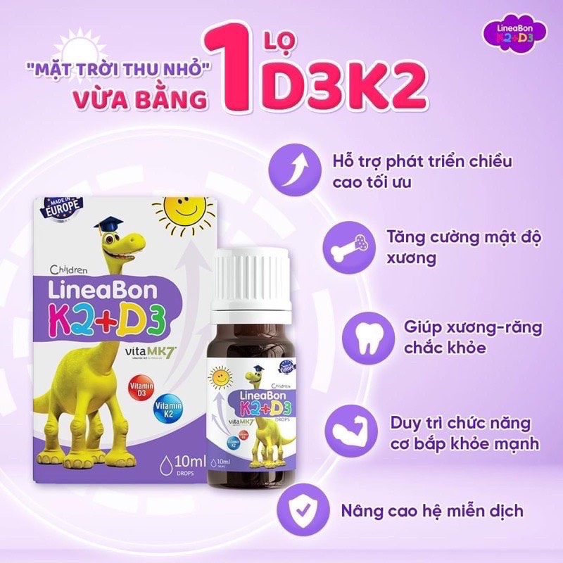 Vitamin Lineabon d3k2 chai 10ml - giúp bé cao lớn