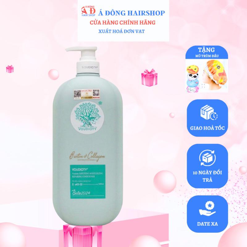 [+Tặng mũ trùm] DẦU GỘI XẢ HỖ TRỢ TRỊ GÀU BIOTIN COLLAGEN VOUDIOTY XANH DƯƠNG NEW 2024 MỀM MƯỢT GIẢM RỤNG MỌC TÓC 1000ML