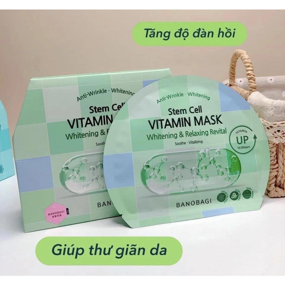 combo 5 miếng Mặt Nạ Banobagi Stem Cell Vitamin Mask Whitening and Relaxing Revital 30g-xanh lá