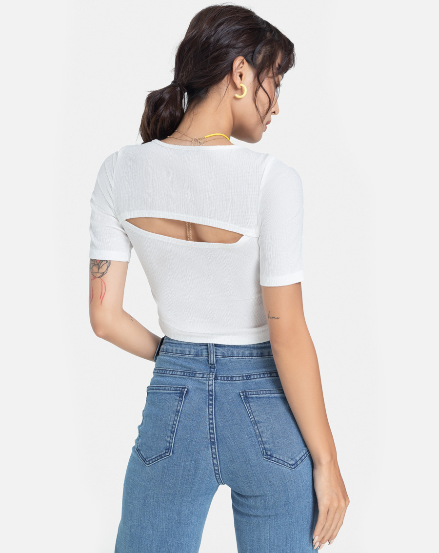 Áo Thun Nữ Thời trang JUNO Crop Top Cut Out Lưng JNATH022