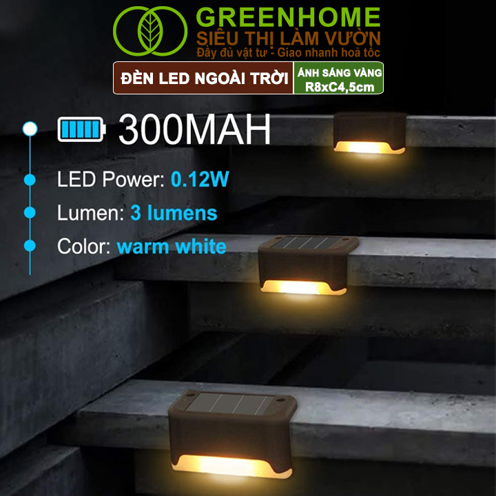 Đèn Led Năng Lượng Mặt Trời Greenhome, R8xc4,5cm, Vàng Ấm, Chống Nước, Ốp Lan Can, Trang Trí Ban Công, Sân Vườn