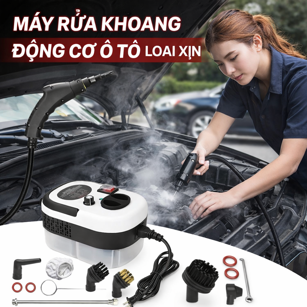 Máy Vệ Sinh Hơi Nước Công Suất Cao – Làm Sạch Khoang Động Cơ Ô Tô, Kính, Điều Hòa