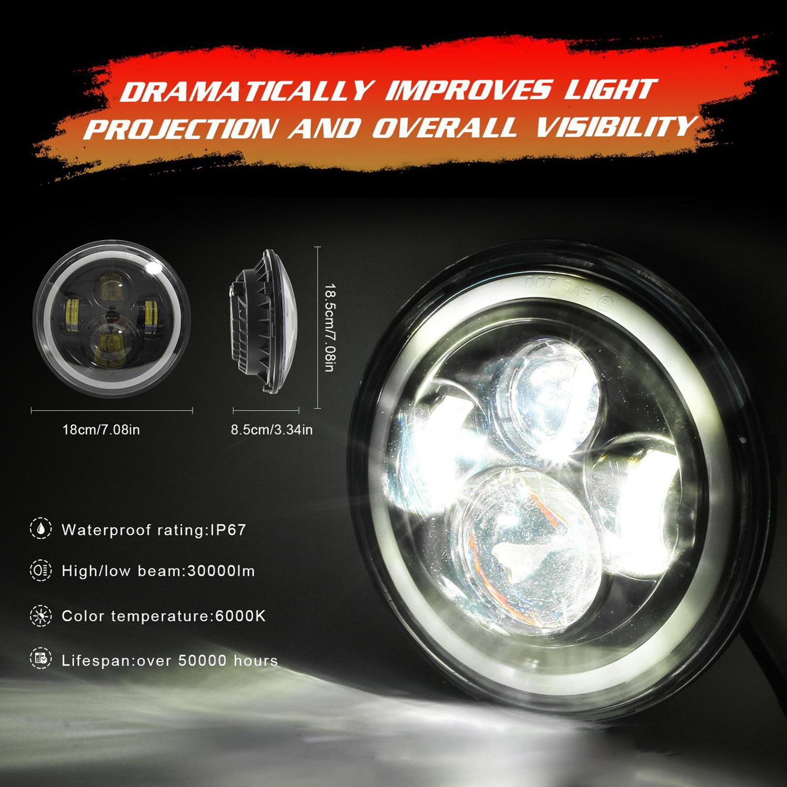 7" Round LED Headlights 200W Halo Headlight Angel Eye Ring High Low Beam for Jeep Wrangler Unlimited JK 4 Door CJ 5 8 7
