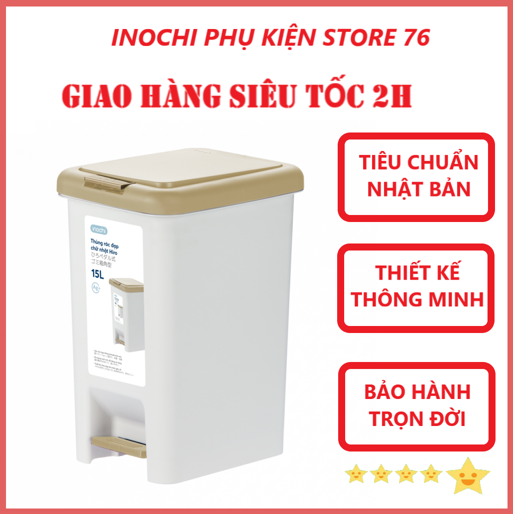 Thùng Rác Đạp Chân Hình Chữ Nhật Nhiều Cỡ Kèm Ruột Hiro Hàng Xuất Nhật - Chính Hãng ( Tặng kèm bộ 3 khăn lau pakasa) Giao màu ngẫu nhiên 