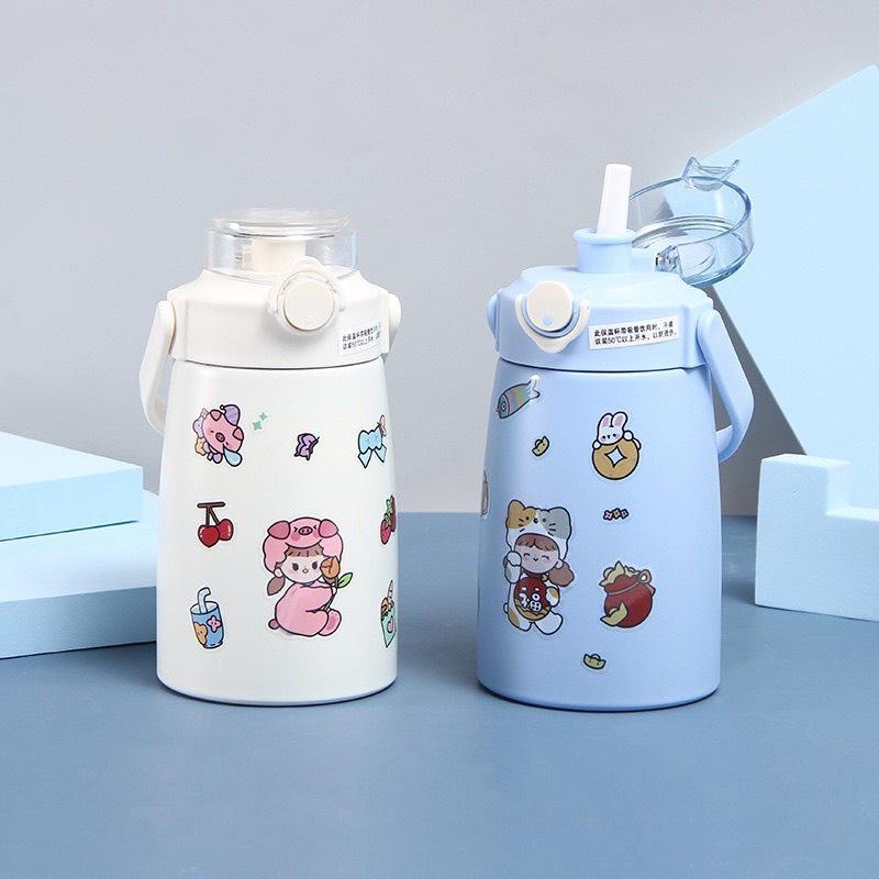 Bình Giữ Nhiệt  800ml Có Ống Hút Lõi Inox 304 Giữ Nhiệt Tặng Sticker Trang Trí Siêu Dễ Thương -An Nhiên.739