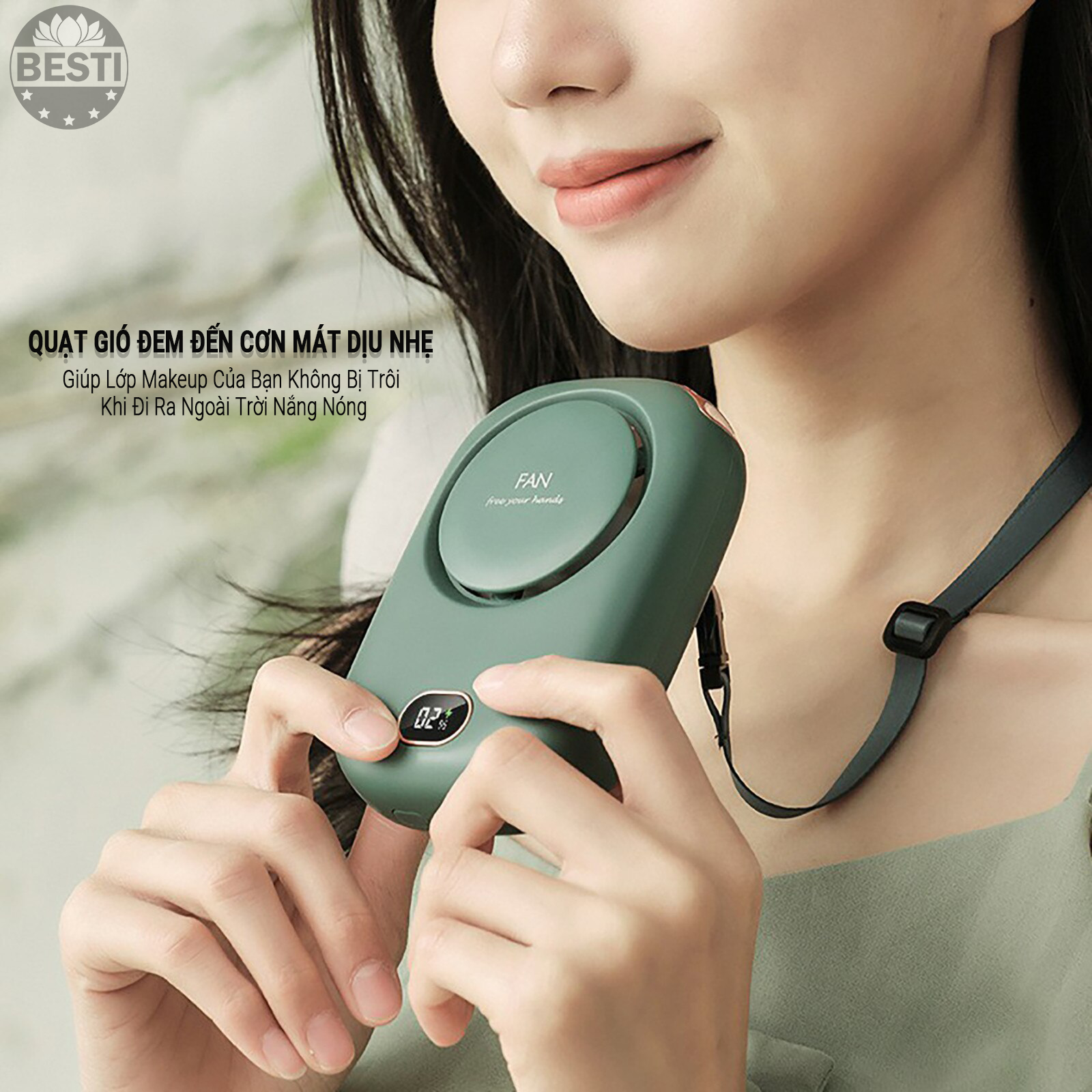 Quạt Mini Tích Điện Đeo Cổ Thời Trang Besti Y01, 3 Tốc Độ Gió Siêu Mát, Chạy Siêu Êm, Dung Lượng Pin 2000mAh, Phù Hợp Khi Chạy Bộ, Đi Du Lịch , Văn Phòng, Đi Chơi- Hàng Chính Hãng