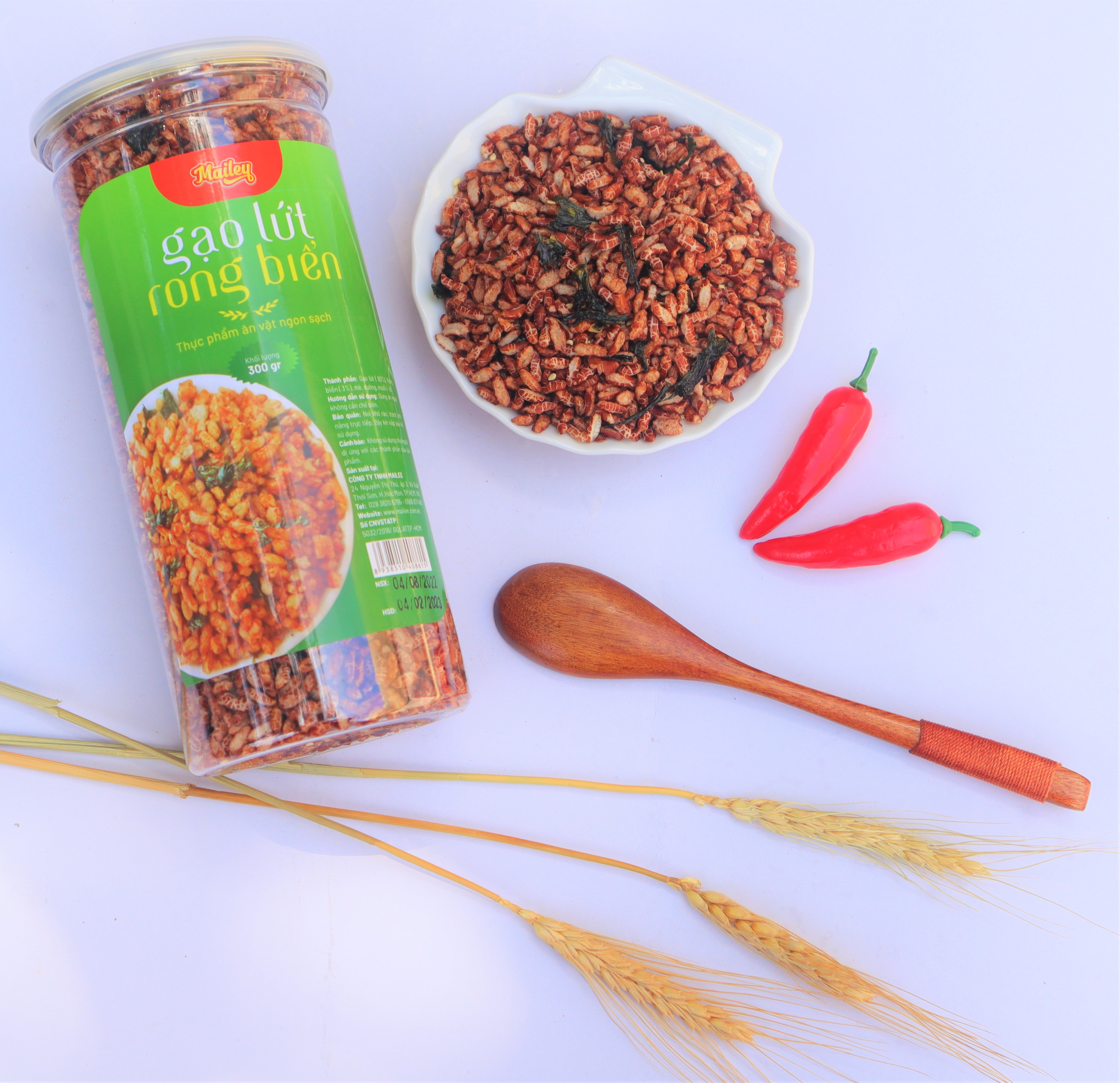 Combo Rong biển cháy tỏi 200g và Cốm gạo lứt rong biển 300g ăn liền Mailey