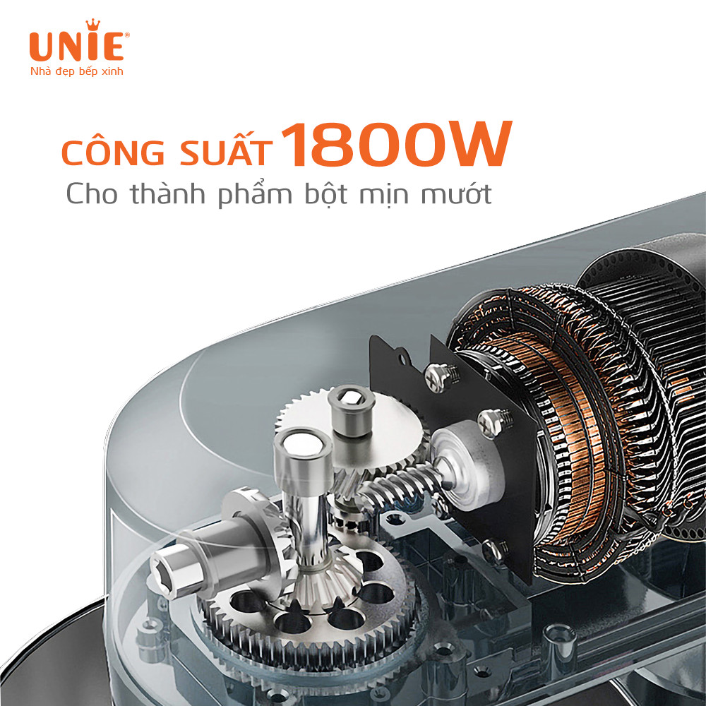 Máy Trộn Bột Đánh Trứng Đa Năng UNIE UE-990 Tiêu Chuẩn Đức Dung Tích 6.5 Lít Công Suất 1800 W - Hàng Chính Hãng