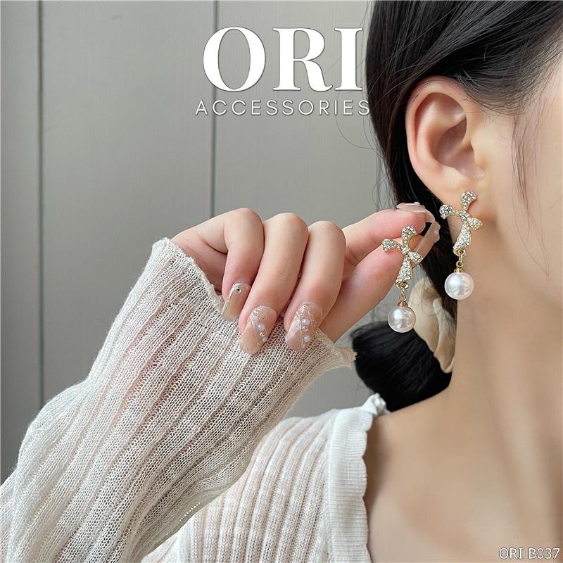 Khuyên tai nữ hình nơ đính đá Amity thời trang ORI ACCESSORIES B037