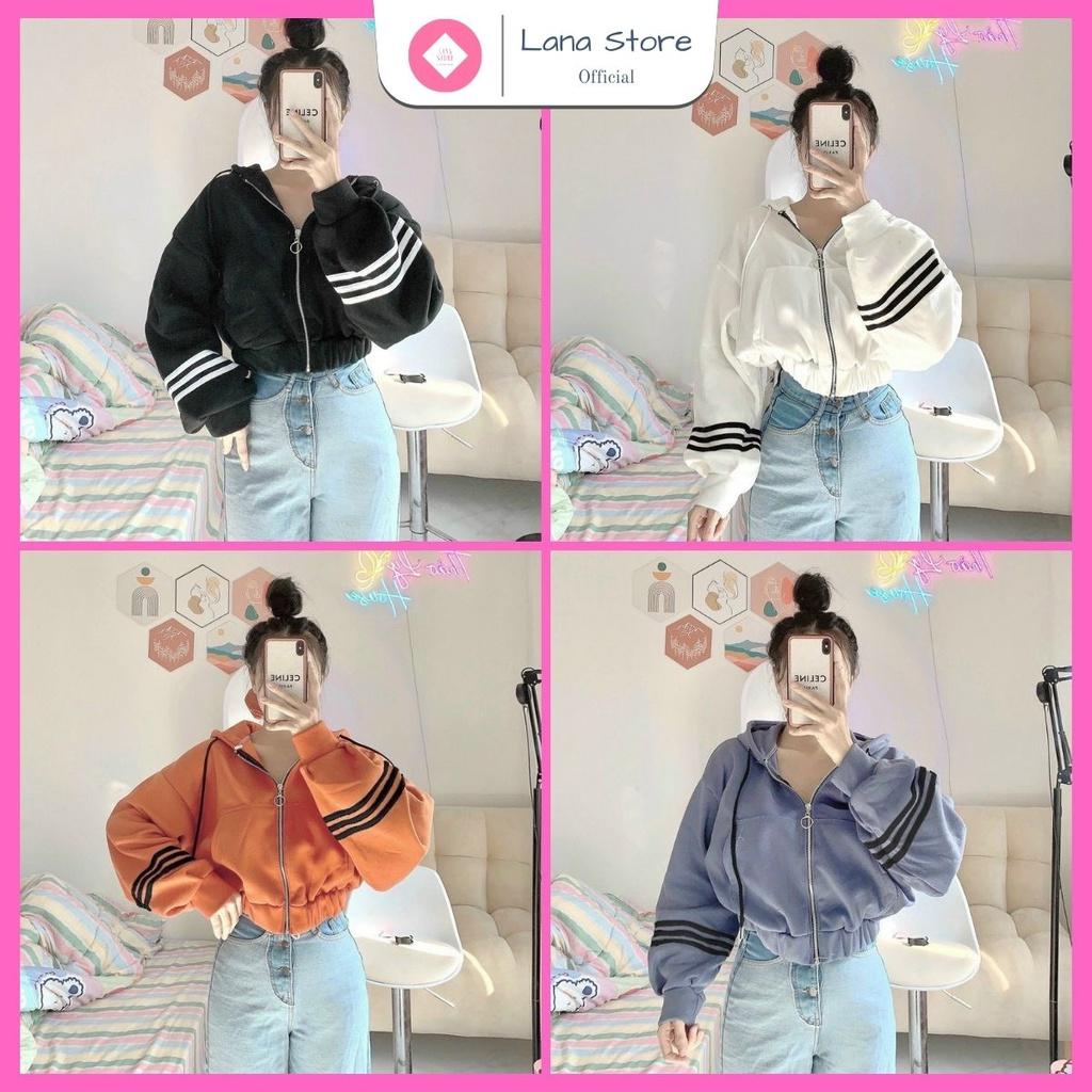 Áo Khoác Hoodie Zip Form Lững Tay Phồng Phối Sọc Tay