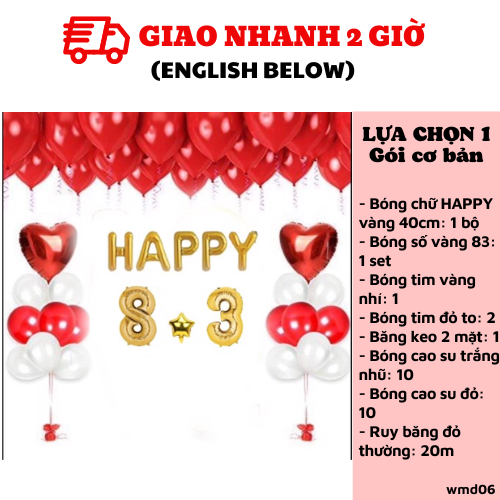 Bộ bong bóng trang trí ngày Quốc tế phụ nữ 8/3 màu đỏ trắng wmd06