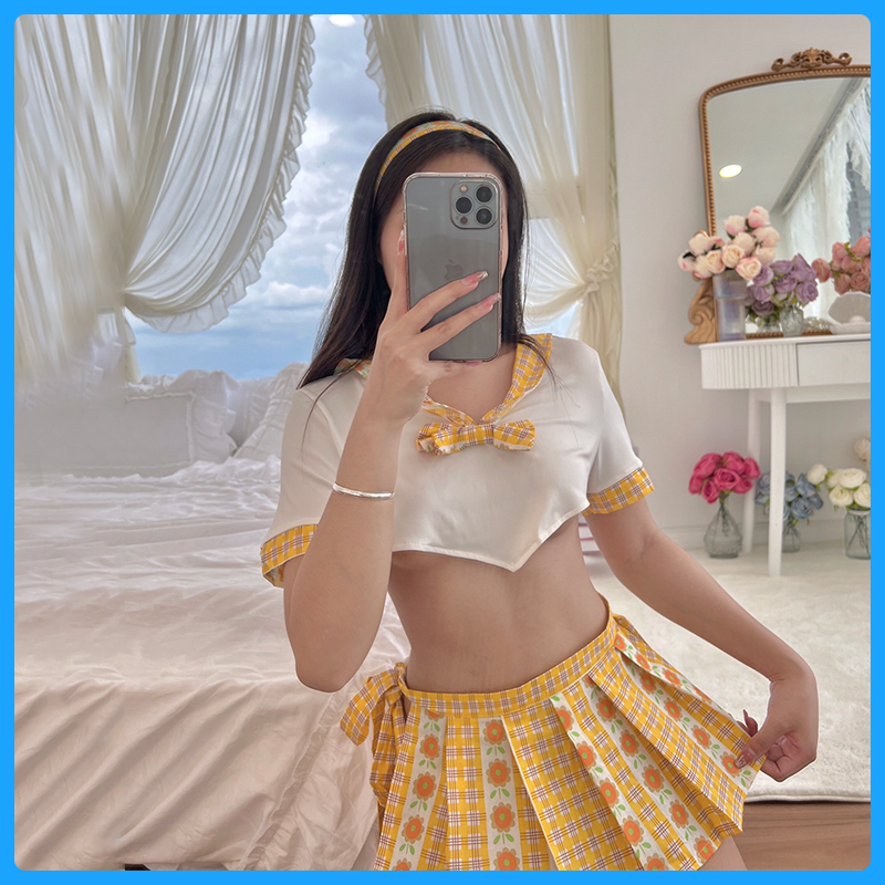 Đầm ngủ cosplay áo tay ngắn phối chân váy kèm cài tóc sexy T99 - Váy ngủ sexy - Đồ ngủ sexy