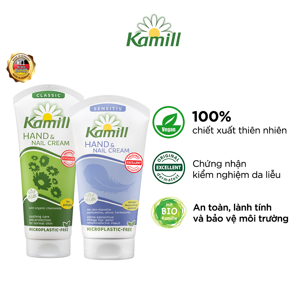 Bộ 2 kem dưỡng da tay và móng tay Kamill Hand &amp; Nail Cream 100ml (Classic + Sensitive)