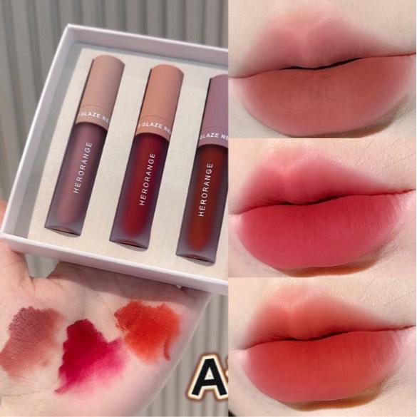 [Combo 3] Son lì VELVET LIP GLAZE THREE COLOR SUIT mềm mịn lâu trôi - Hity Beauty