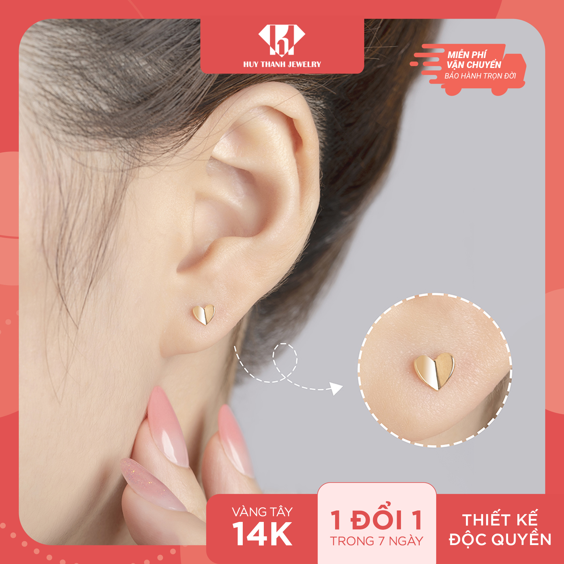 Bông Tai Nữ Vàng 14K BTAM44 Huy Thanh Jewelry