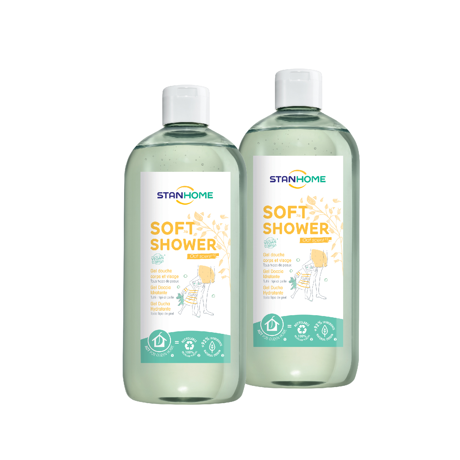 Combo 02 Sữa tắm, rửa mặt không xà phòng hương yến mạch Stanhome Soft Shower 740ML/chai