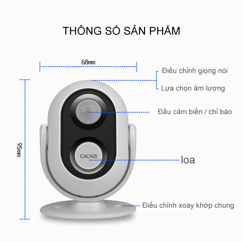 Chuông báo khách tự động CACAZI V037, báo động chống trộm, dùng cảm biến hồng ngoại dành cho cửa hàng và siêu thị