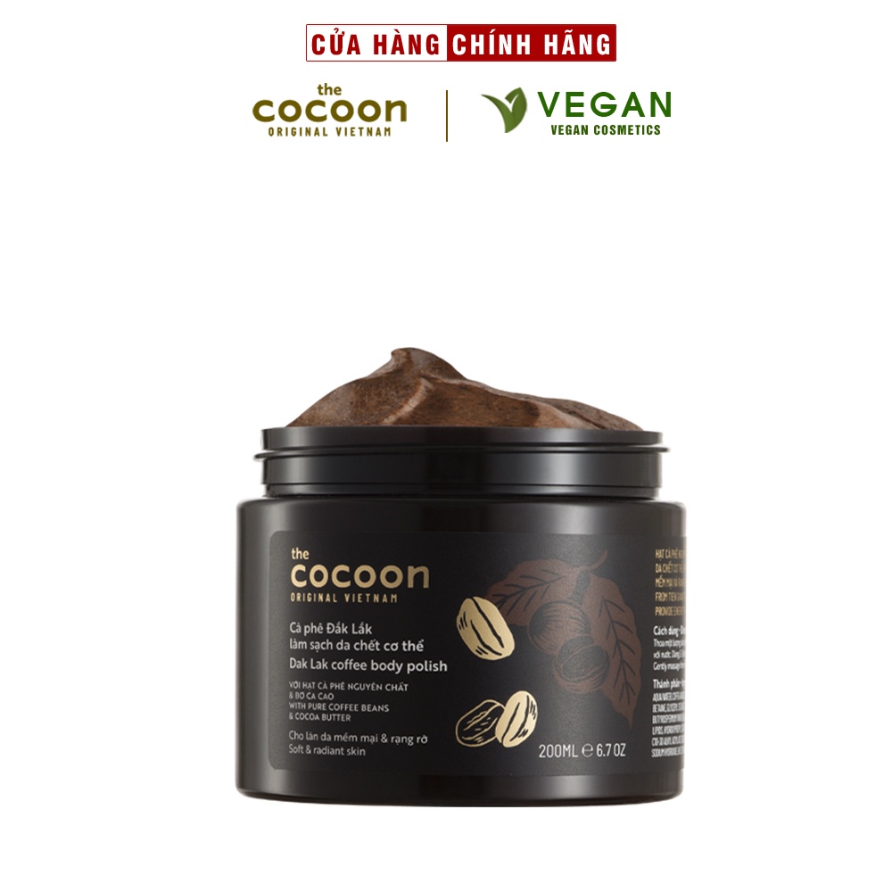 Cà phê Đắk lắk làm sạch da chết COCOON 200ml (Dak lak coffee body polish) Thuần Chay