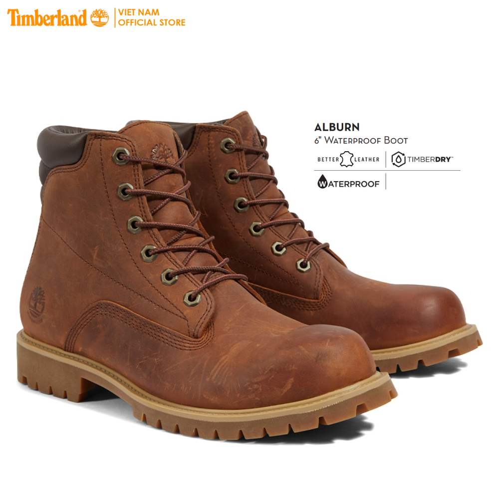 Timberland Giày Boot Nam Cổ Cao 6 inch Basic Alburn Boot WP Md Brown Full Grain TB0A1H8QHE