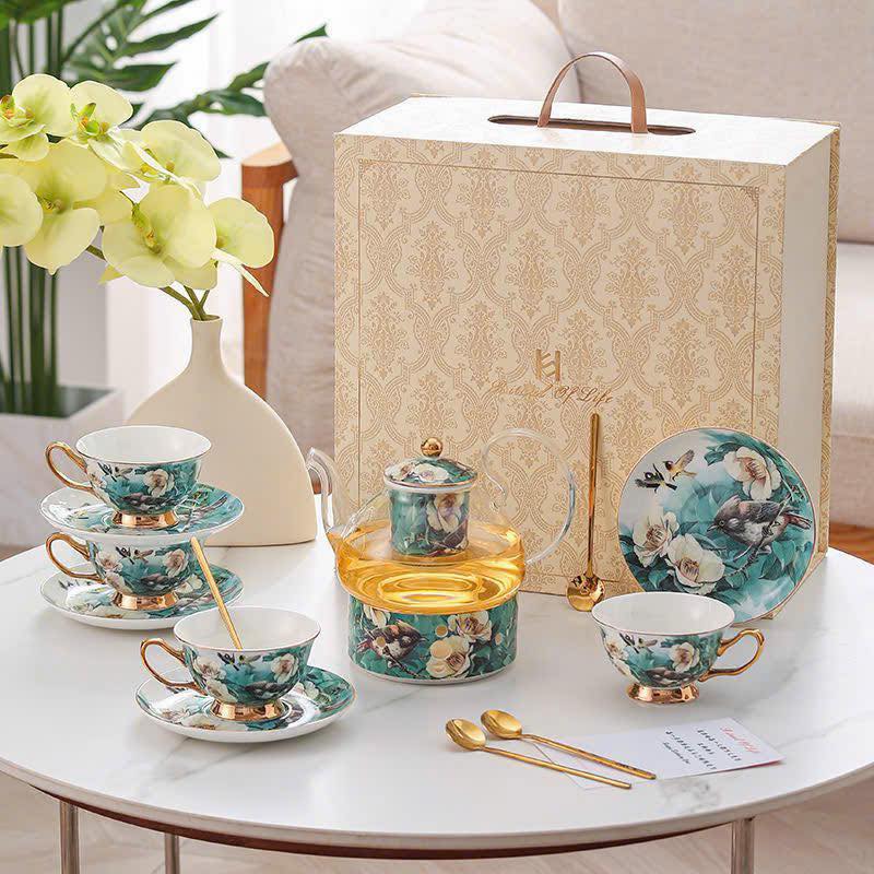 BỘ ẤM CHÉN SỨ CAO CẤP HOA VĂN CHIM - HOA NGHỆ THUẬT Hàng chính hãng