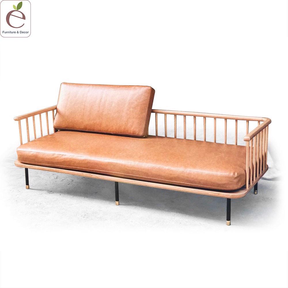 Sofa Văng Kalma - Sofa gỗ dạng nan tự nhiên, bọc vải, nỉ, da, màu tùy chọn. Hàng gia công tỉ mỉ.