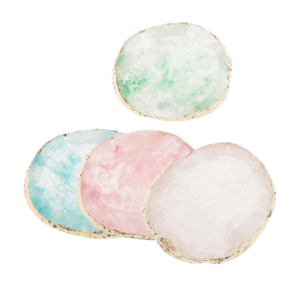 3x Gold Edge Imitation Agate Plate - Nail Art Coasters Cup Mat Pendant Blue
