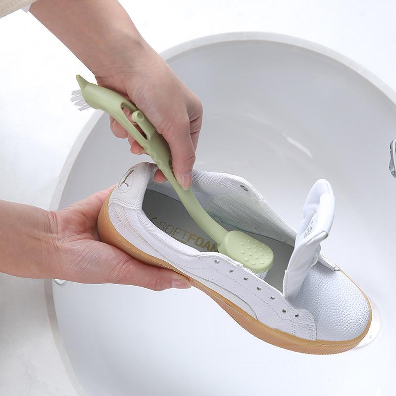 Bàn chải chà rửa giày dép hai đầu tay cầm dài bằng nhựa dùng tại nhà tiện lợi