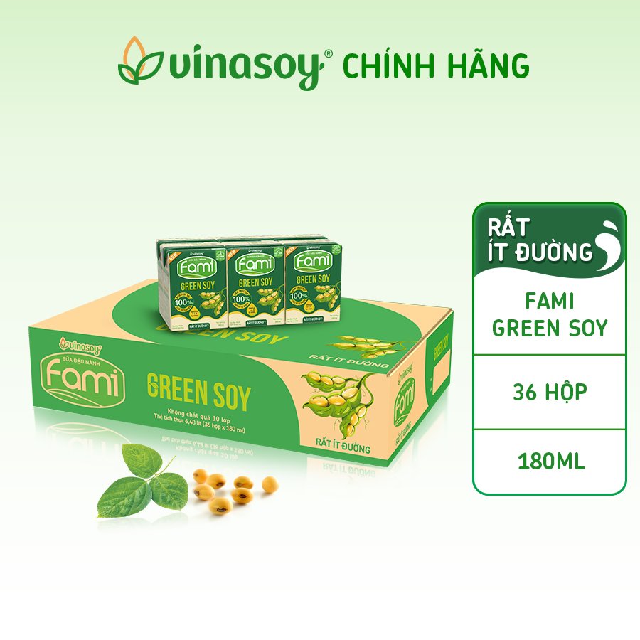 Thùng sữa đậu nành Fami Green soy rất ít đường (36 hộp x 180ml)