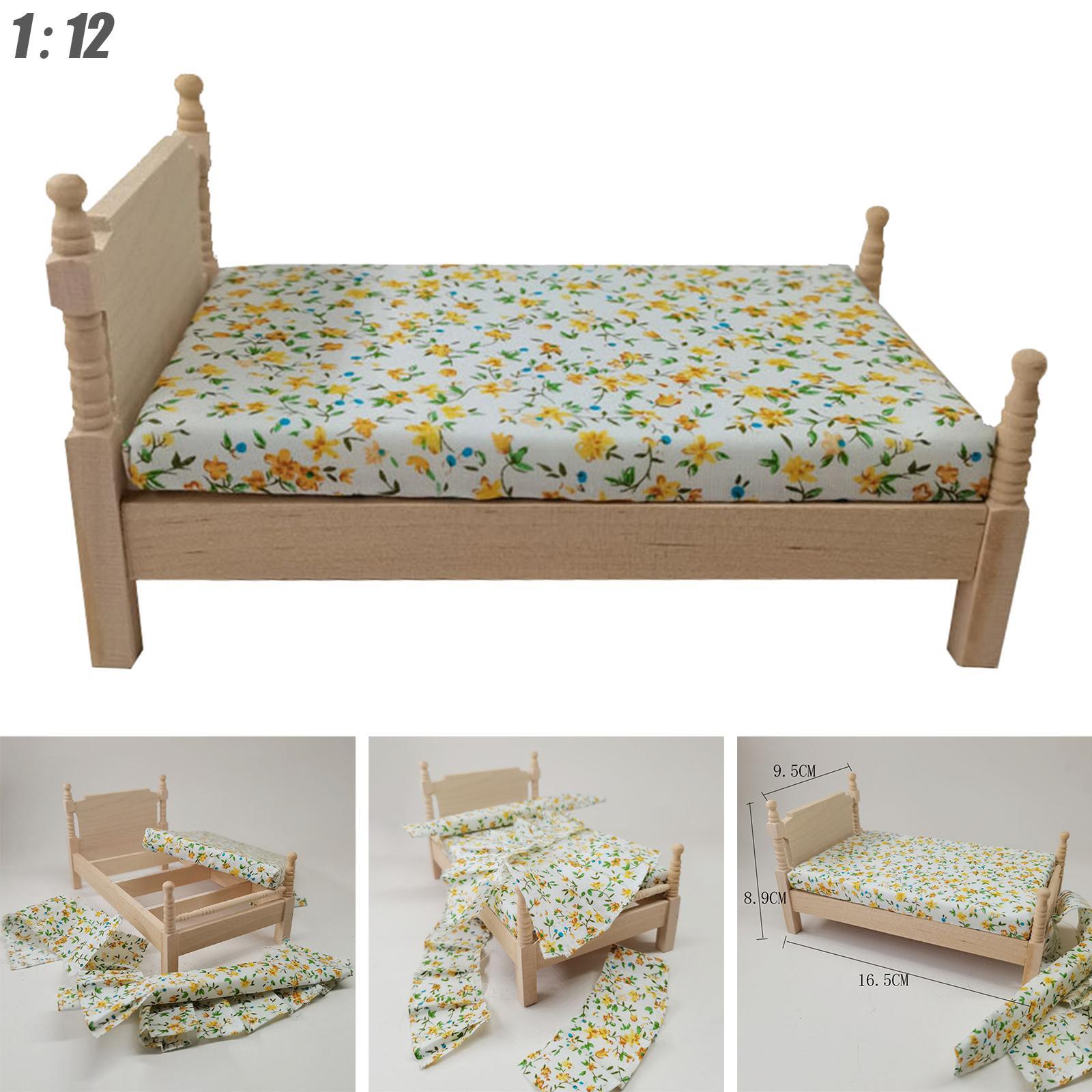 Bed Dollhouse Miniature 1:12 Bedroom Furniture
