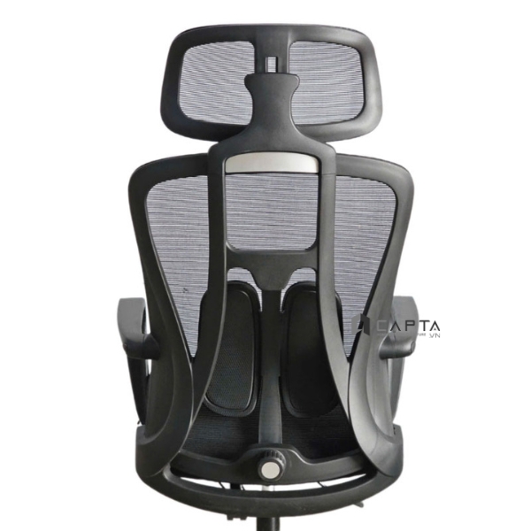 Ghế làm việc có gác chân thư giãn màu đen CR4333-M Nội thất Capta Ghế văn phòng lưng lưới nhập khẩu nệm vải màu đen có tựa đầu chân xoay nhựa màu đen office chair hcm