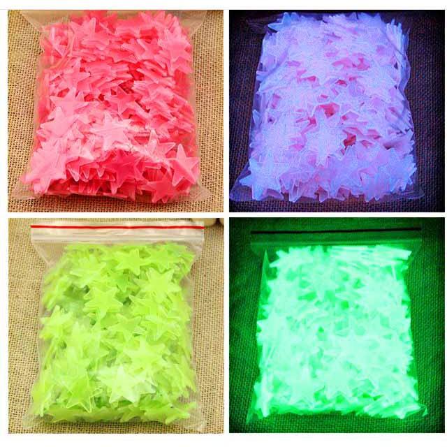 Ngôi sao dạ quang Gói 100 cái ngôi sao phát sáng dán tường trang trí phòng ngủ