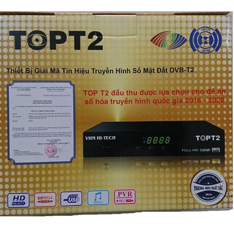 Đầu thu kỹ thuật số mặt đất DVB T2 TOP trung - Hàng chính hãng công ty