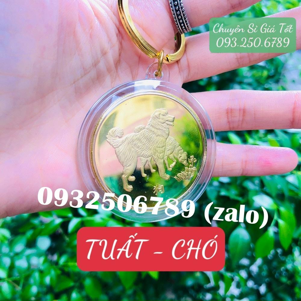 Móc Khóa Đồng Xu 12 Con Giáp Mạ Vàng TUỔI TUẤT - CON CHÓ Treo Oto, Xe Máy Phong Thủy - AnNhien