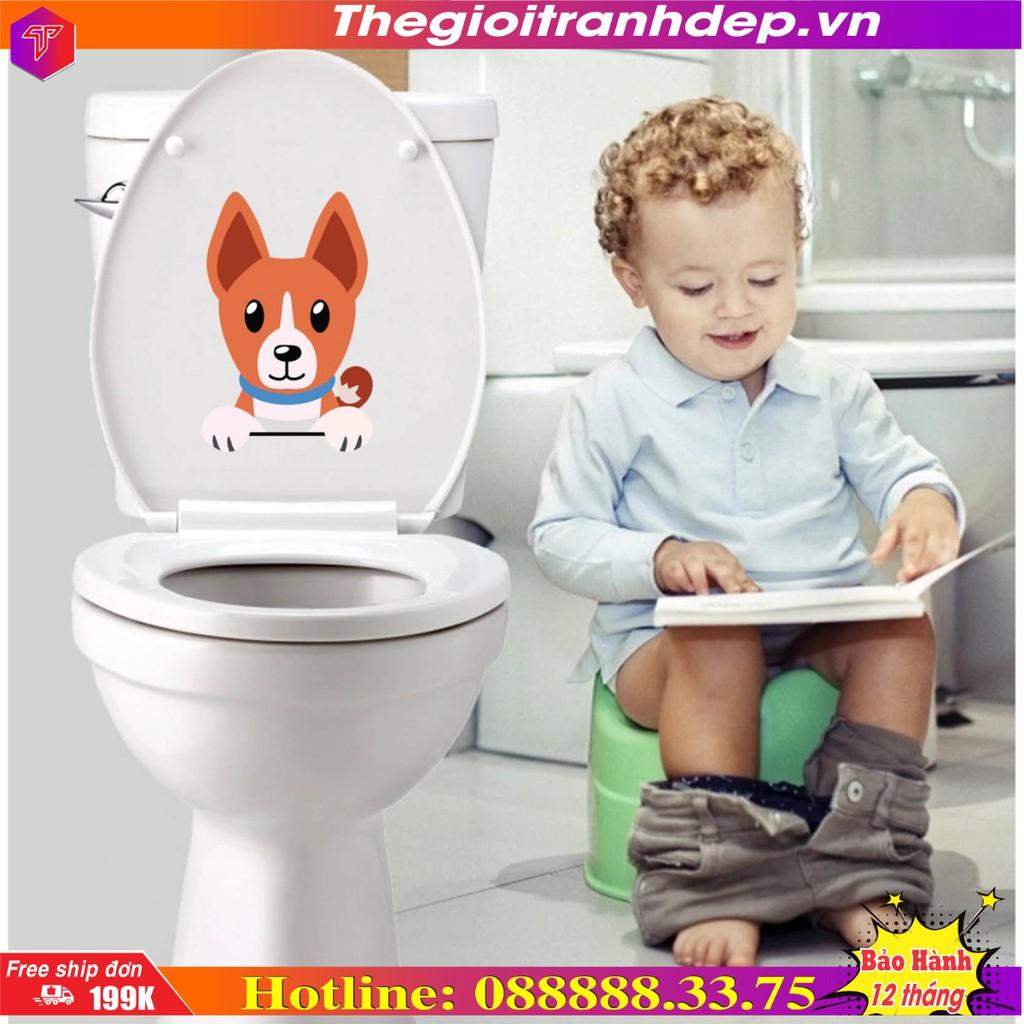 Sticker dán nắp bồn cầu hình chó con vui nhộn