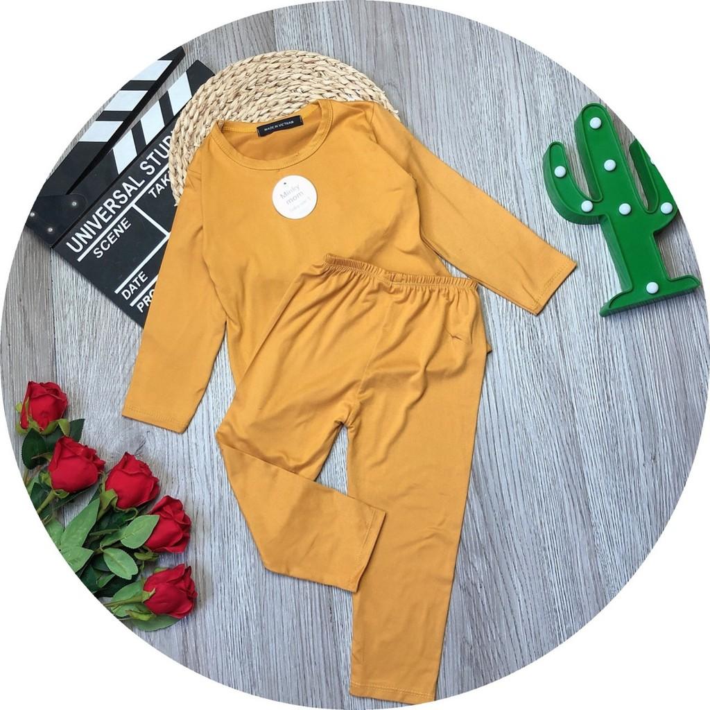 Bộ Dài Tay Cotton Thun Lạnh Màu Trơn Cho Bé