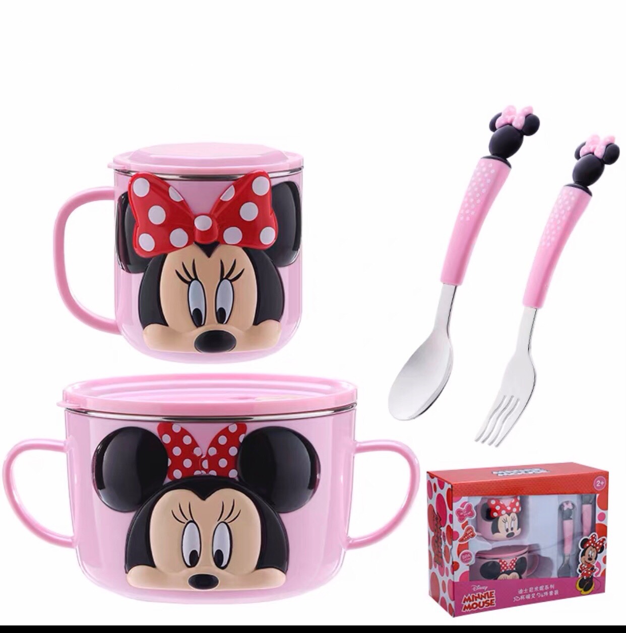 Set ăn uống 4 món hình Minnie nổi 3D siêu cute dành cho các bé