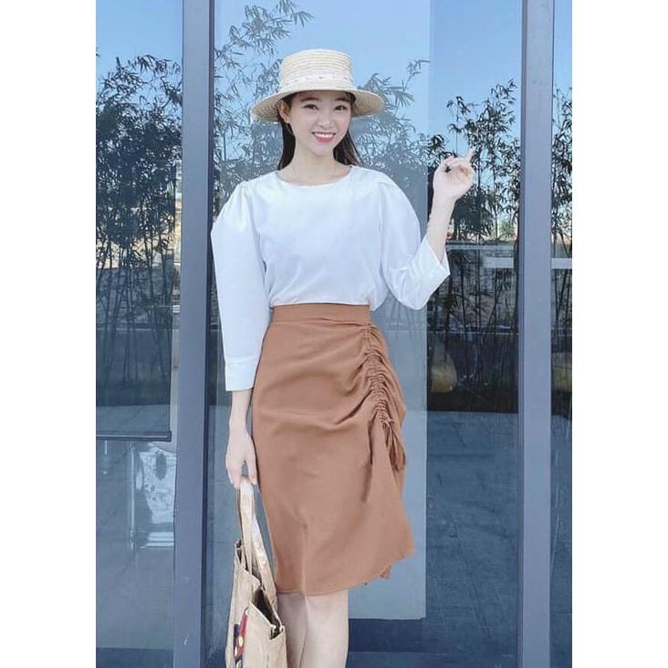 Set 2 Món: Áo Tay Phồng & Chân Váy Xoè Rút Dây - Hậu Nguyễn Store